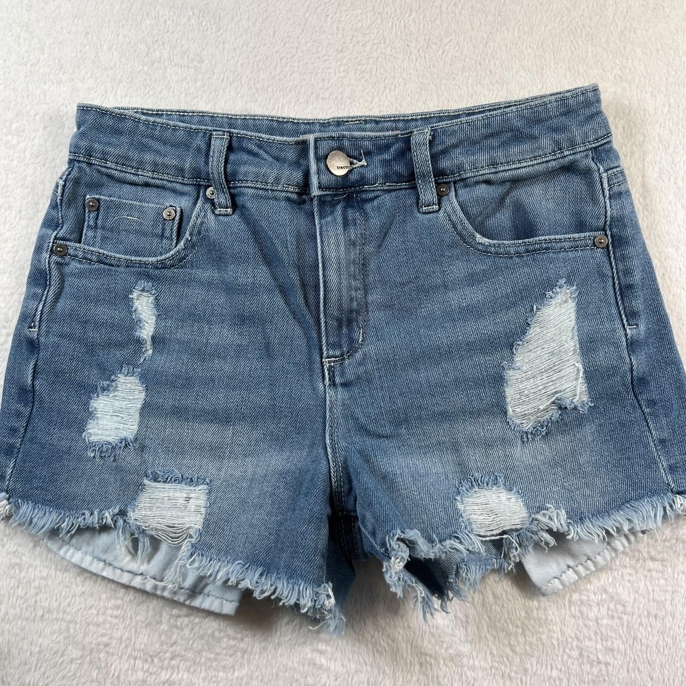 Tractr Cut-Off Shorts Girls 10 Blue Distressed Denim Frayed Hem Summer Casual